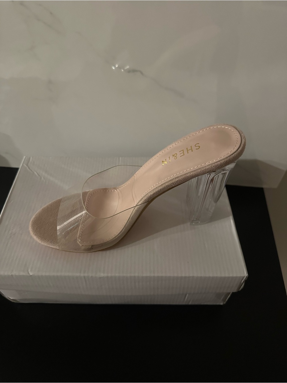SHEIN Nude Clear Strap Block Heel Slide